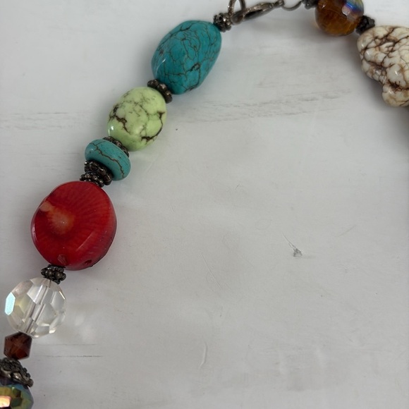 Mixed stone beaded lobster clip necklace turquoise tigers eye coral clear - Picture 6 of 15